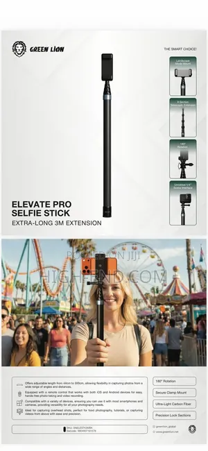 Green Lion Elevated Pro Selfie Stick 3m Extension
