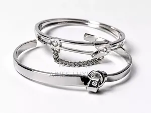 Diamond Accent Love Bangle Stainless Steel