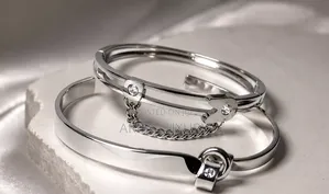 Diamond Accent Love Bangle Stainless Steel