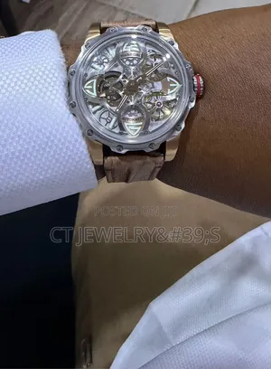 Hanboro Automatic Skeleton Watch Rose Gold,Leather Strap, Luxury Style