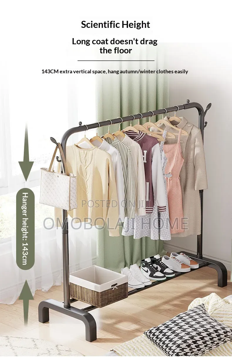 35 Kg Metal Clothing Rack With Shoe Base Accessory Hooks