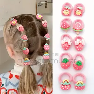 10 Pcs Strawberry Hair Ties | Kids Pink Bow Bands