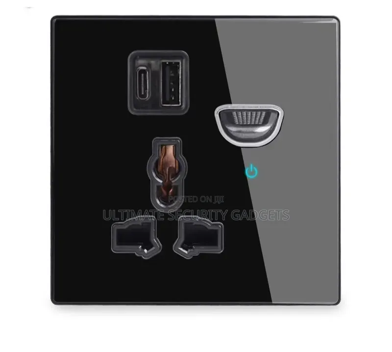 Tempered Glass Universal Single Socket With Usb and Type C.