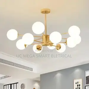 Gold Plate Lustre Led Chandelier E27 Bulb Glass Shadehangingchandelier