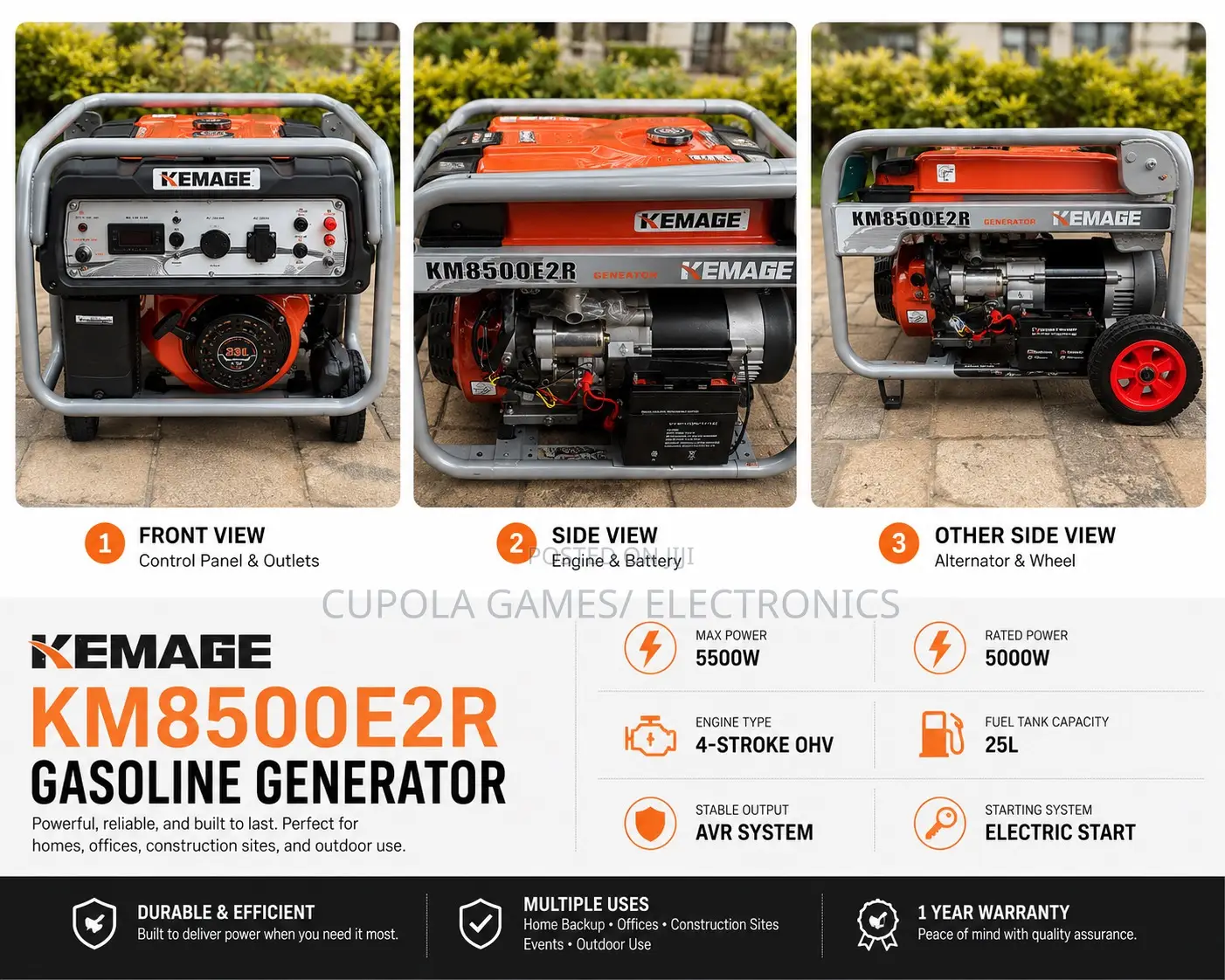 Kemage 6.5kva Remote-Control Generator Copper Coil”