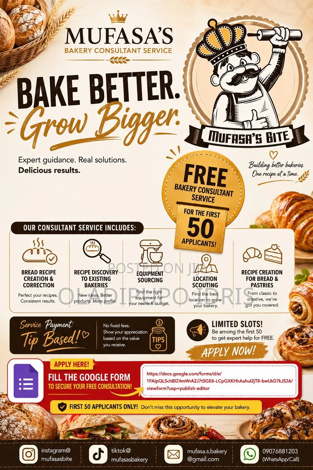 Free Bakery Consultant Service