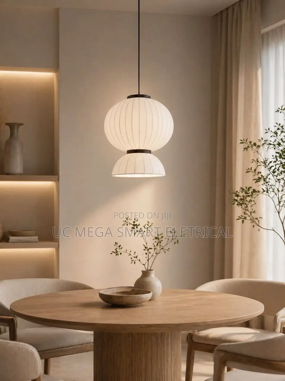 Modern White Lantern Pendant Light Led Retro Art Silk Chandelier