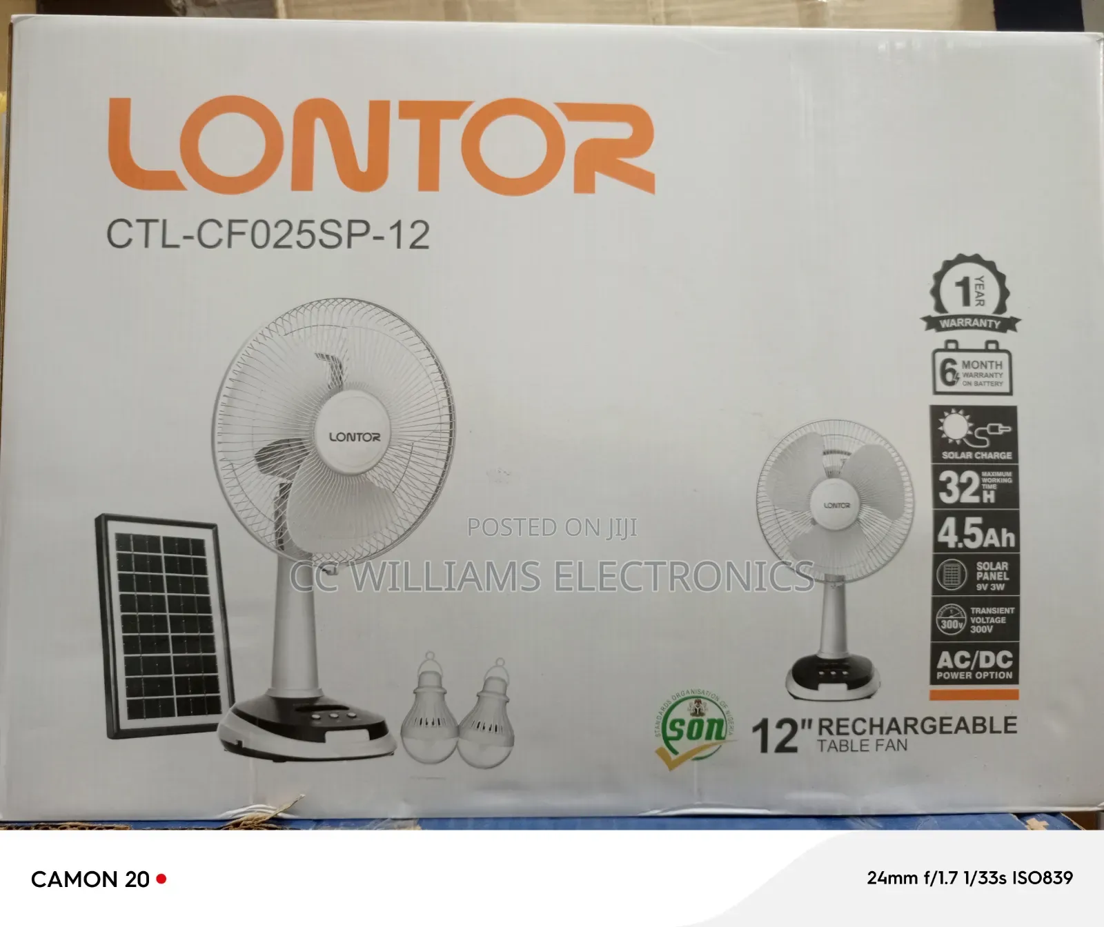 Lontor Rechargeable Table Fan