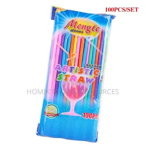 100pcs Colourful Disposable Bendable Drinking Mengte Straws