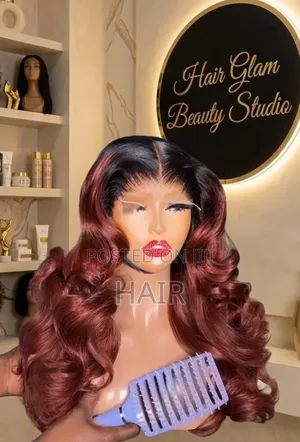 Stunning Dark Roots Wine Bouncy Curls Frontal Wig