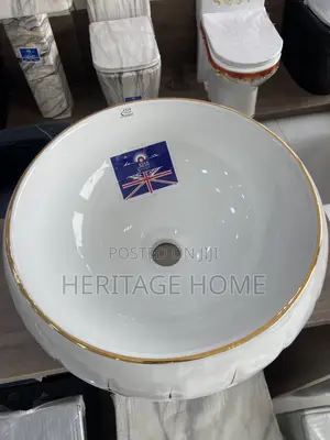 Luxury White Tabletop Wash Basin (Gold Rim Finish)