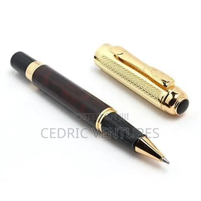 Luxury Rollerball Pen Marron Marble Body Gold Mesh Cap
