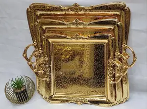 Quality Gold Luxury Square Tray Plate Carrie Set