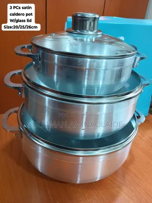3pcs Satin Caldero Pot With Glass Lid 20,25,26,