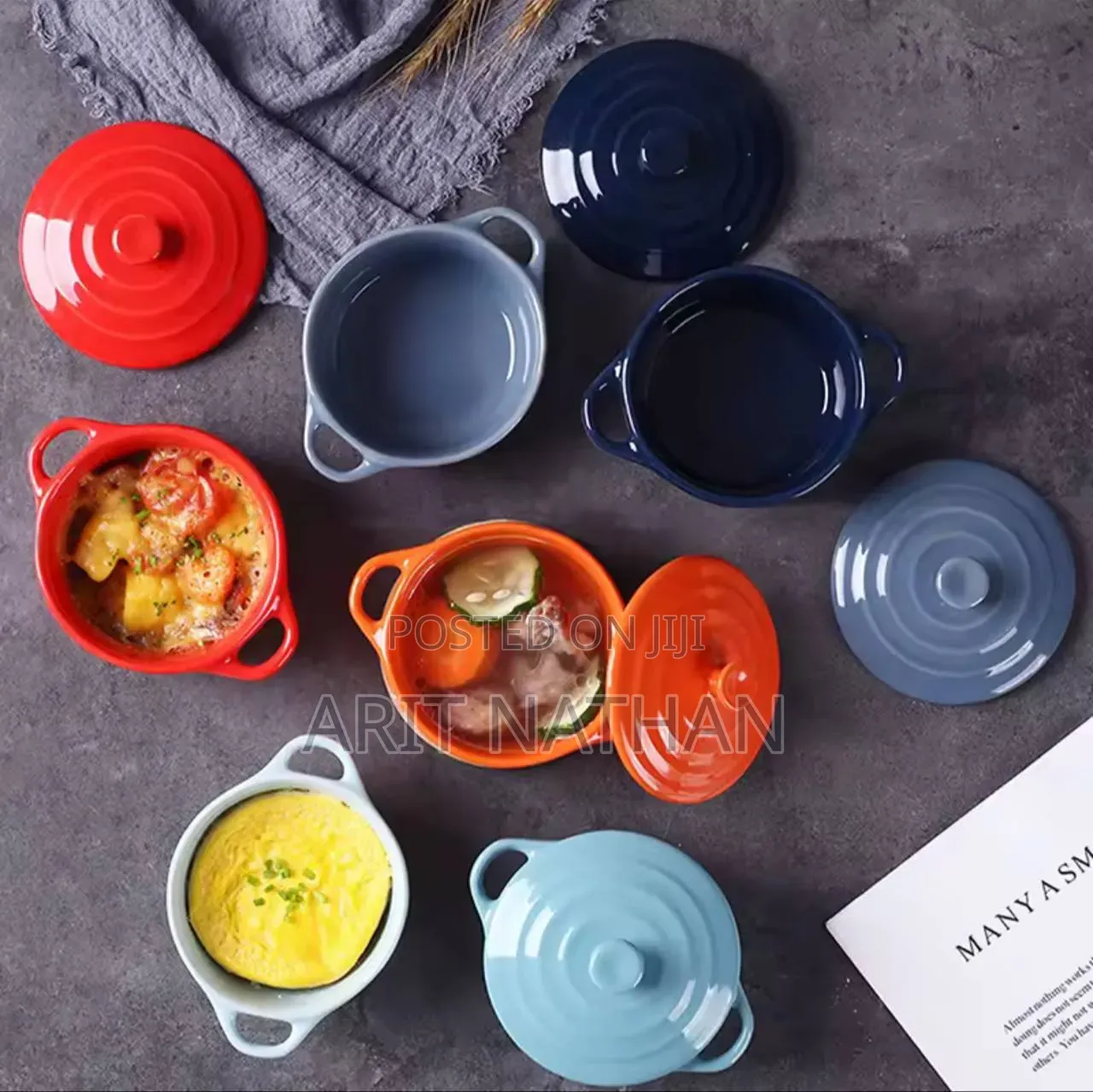 Ceramic Glazed Double Ear Bowl With Lid Microwave Oven
