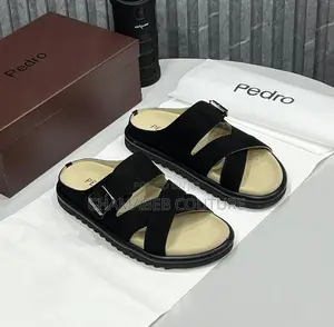 Pedro Men’S Black Cross Strap Slides | Luxury Comfort Sandal Size40-46