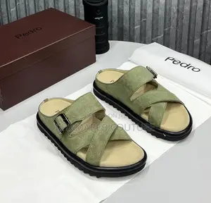 Pedro Men’S Army Green Cross Strap Slides | Luxury Comfort Sandals
