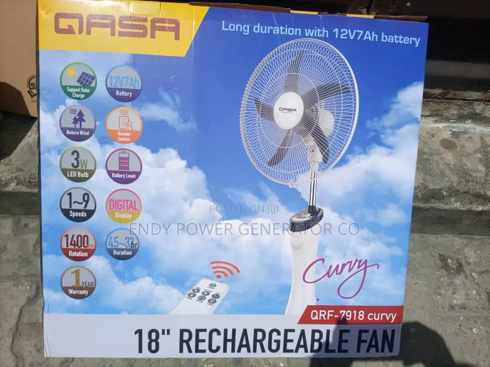 Qasa 18"Rechargeable White Fan