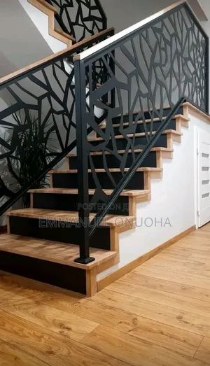 Modern Laser-Cut Metal Staircase Railing