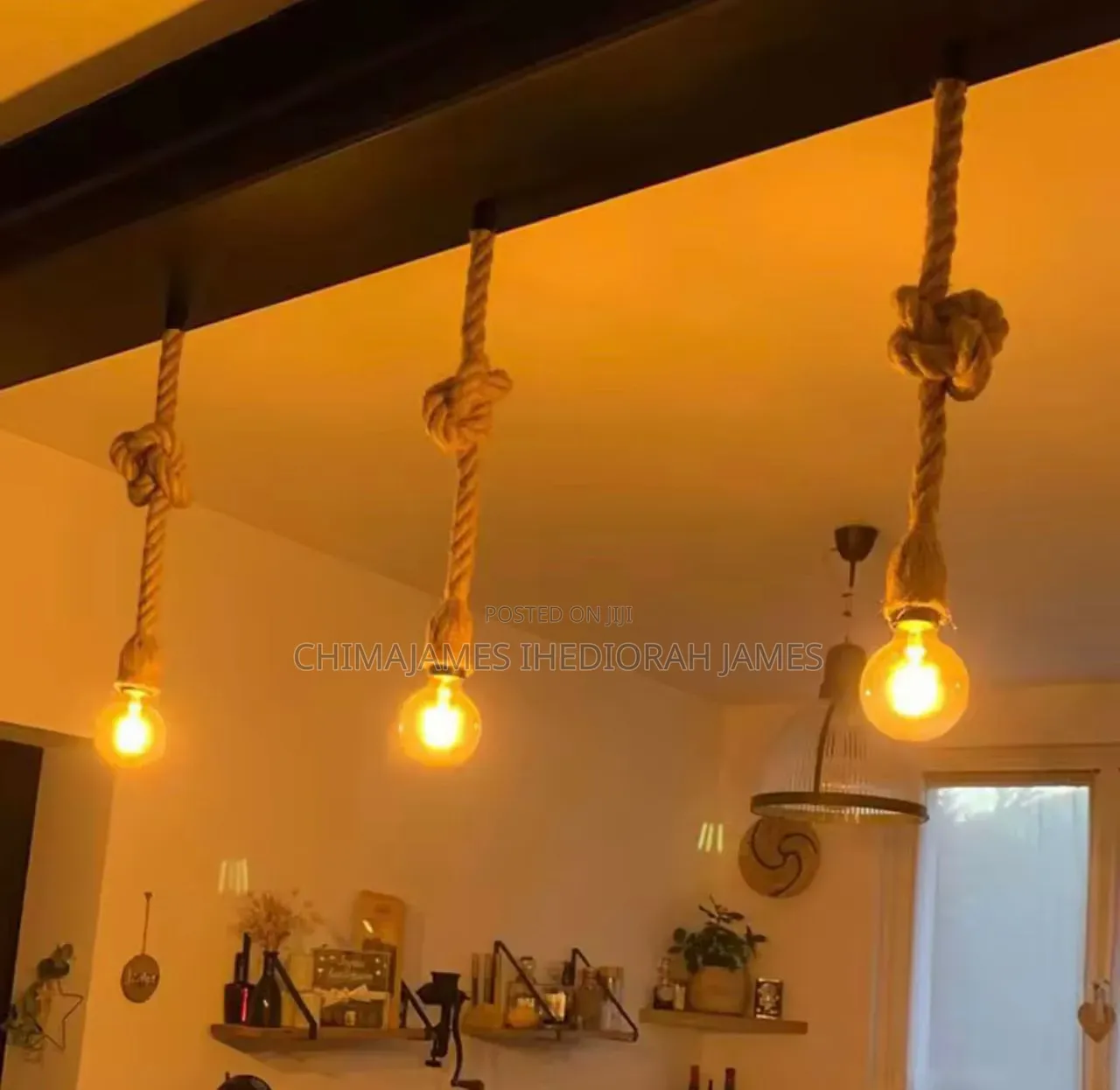 Vintage Hemp Rope Lamp Holder E27 Antique Industrial Style Single