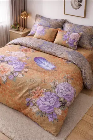 Luxury 100% Cotton Floral Fitted Bed Sheet Set With 4 Pillowcases.