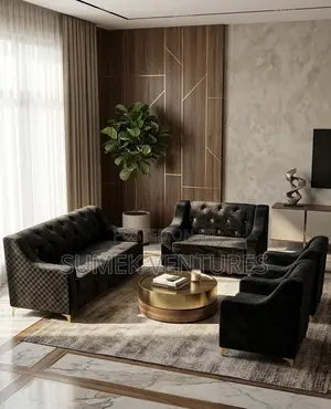 New Black Set of Leather Fabric Sofas