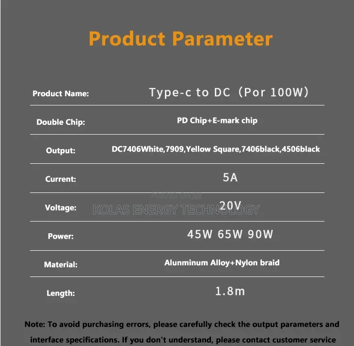 100w Usb Type C to Laptop Charging Cable