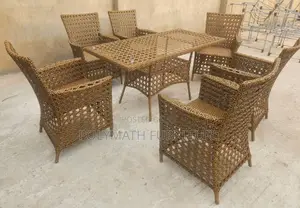 Outdoor 6 Seater Rattan Chair and Table