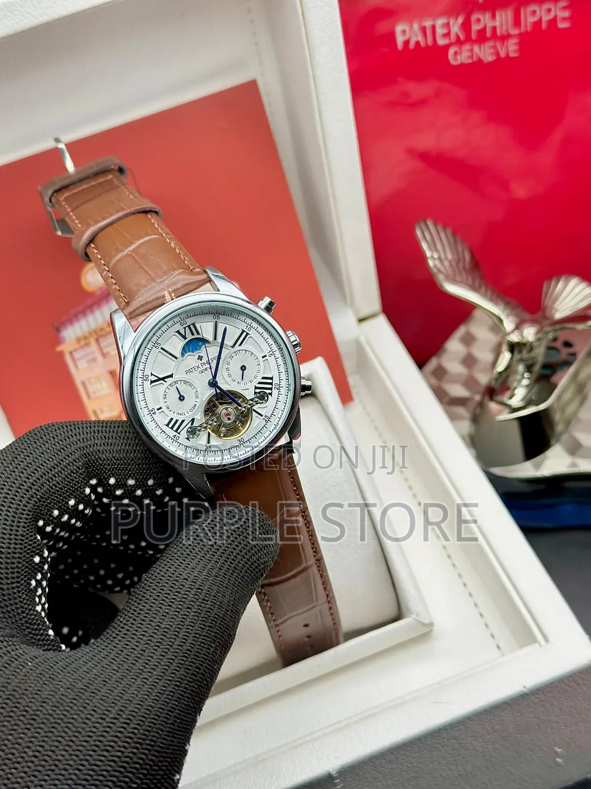 Patek Philippe Automatic Mechanical Movement Chronograph Leather Watch