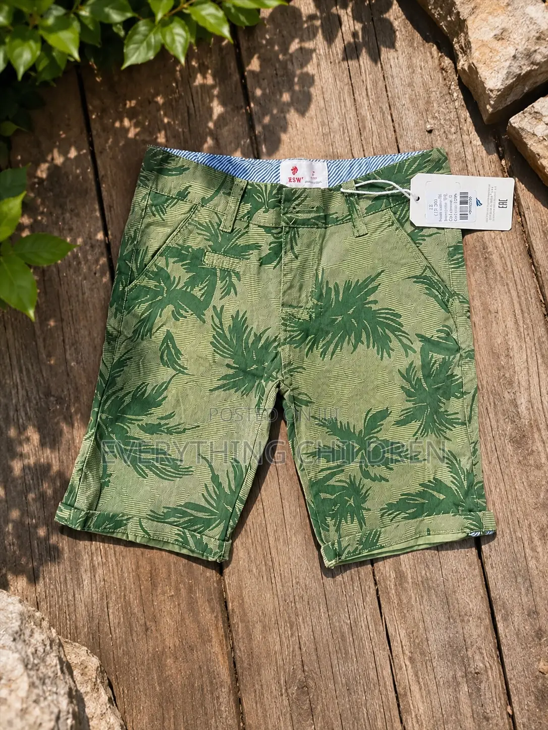 Boys Tropical Print Chino Shorts – Olive Green