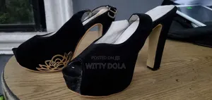 Women's Black and Gold High Heel Shoes