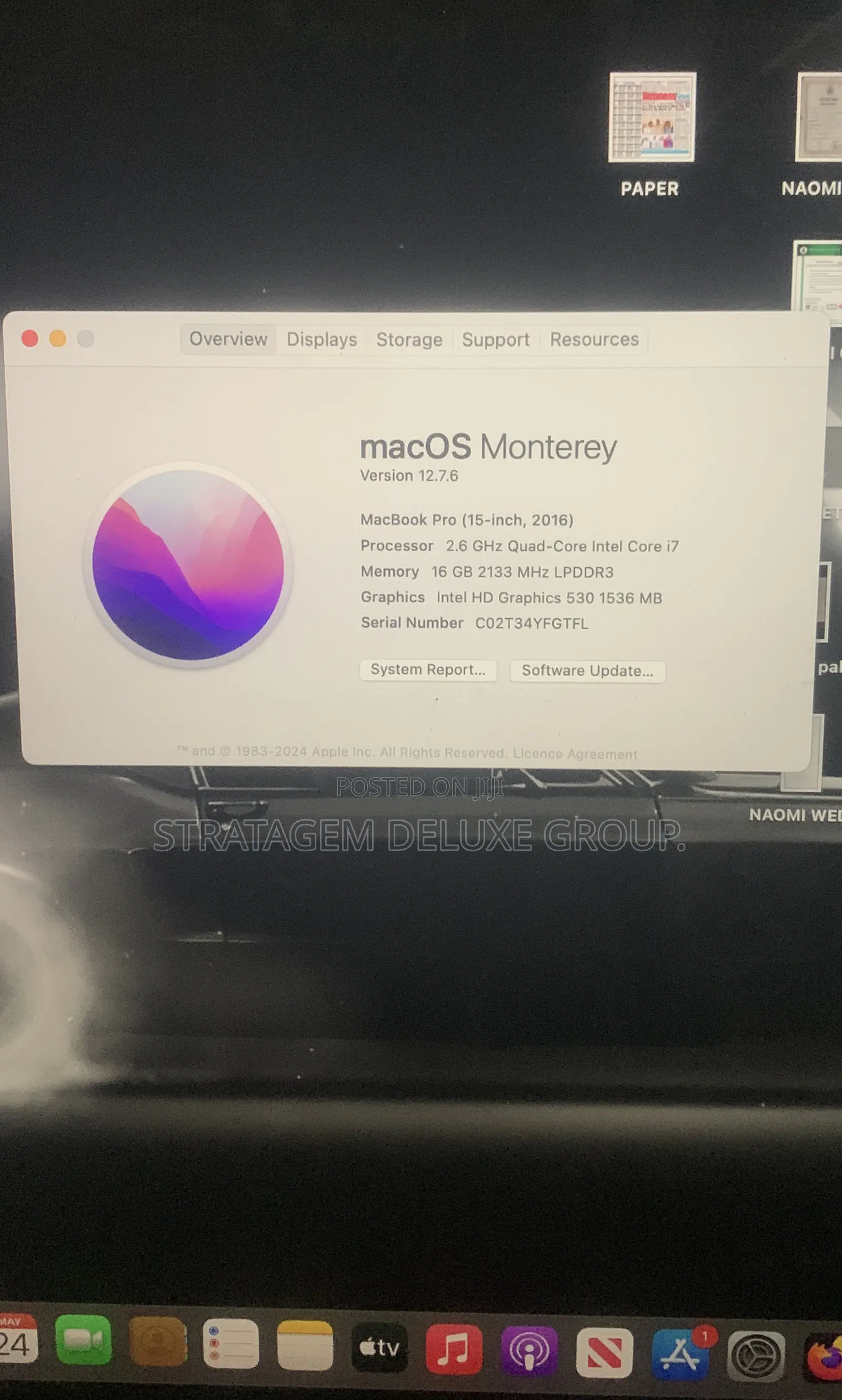 Laptop Apple MacBook Pro 16GB Intel Core i7 SSD 250GB