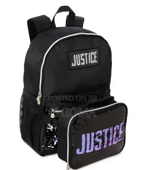 Justice Backpack Girls Purple Black Sequins Backpack Lunch Tote