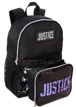Justice Backpack Girls Purple Black Sequins Backpack Lunch Tote