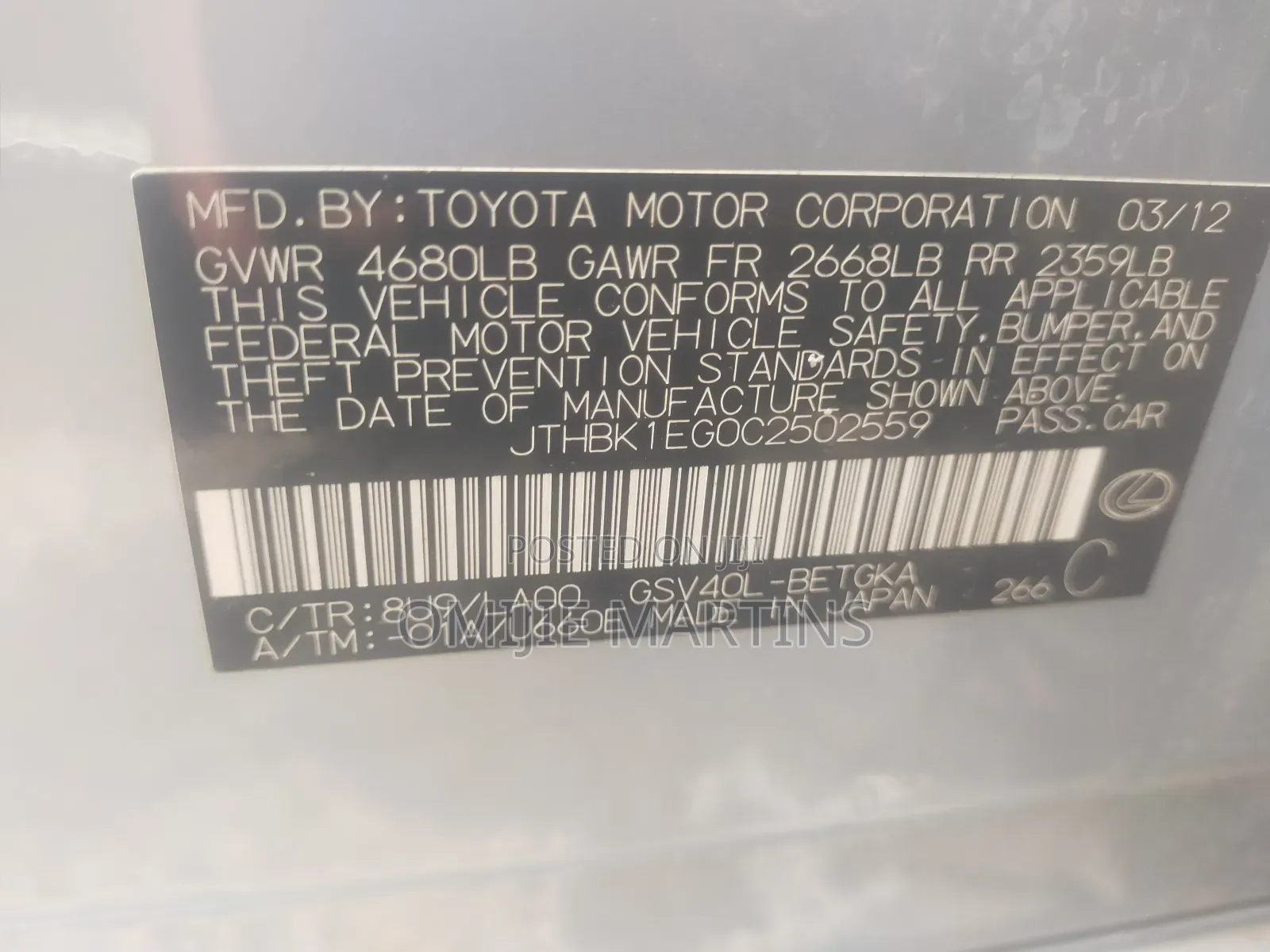 Lexus ES 2012 Silver