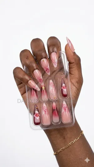 24 Pcs Stilletto Deep Burgundy Press On Nails With Soft Nude Tones