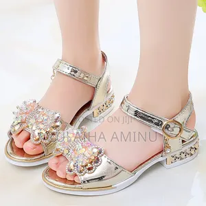 Girls' Rhinestone Party Sandals | Owambe Church | Gold Pink