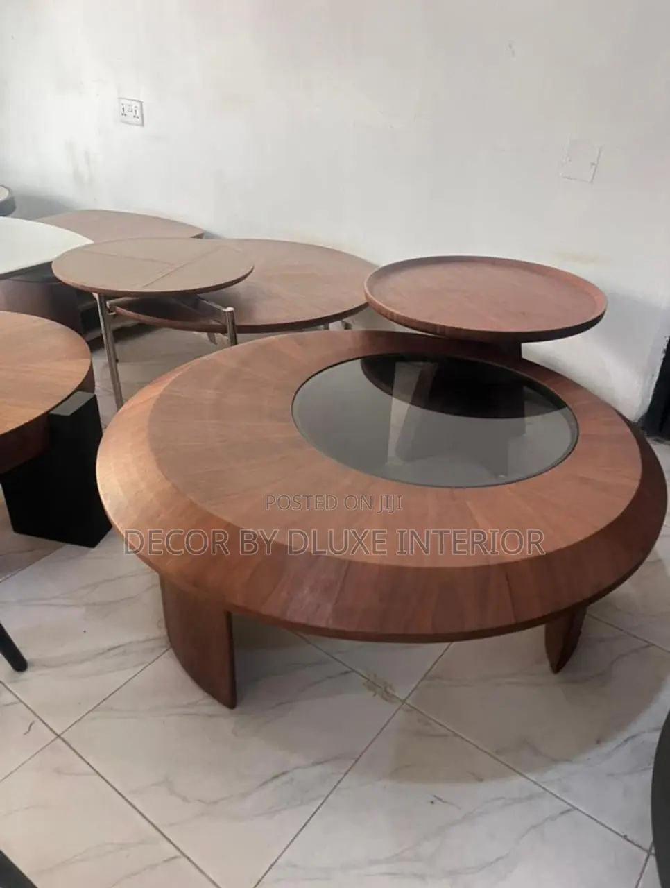 Round Nested Coffee Table Set With Wooden Frame and Tempered Glass