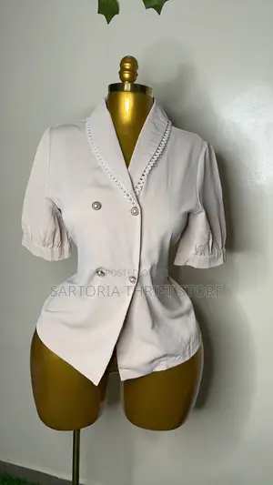 Beige Corporate Top With Pearl Button