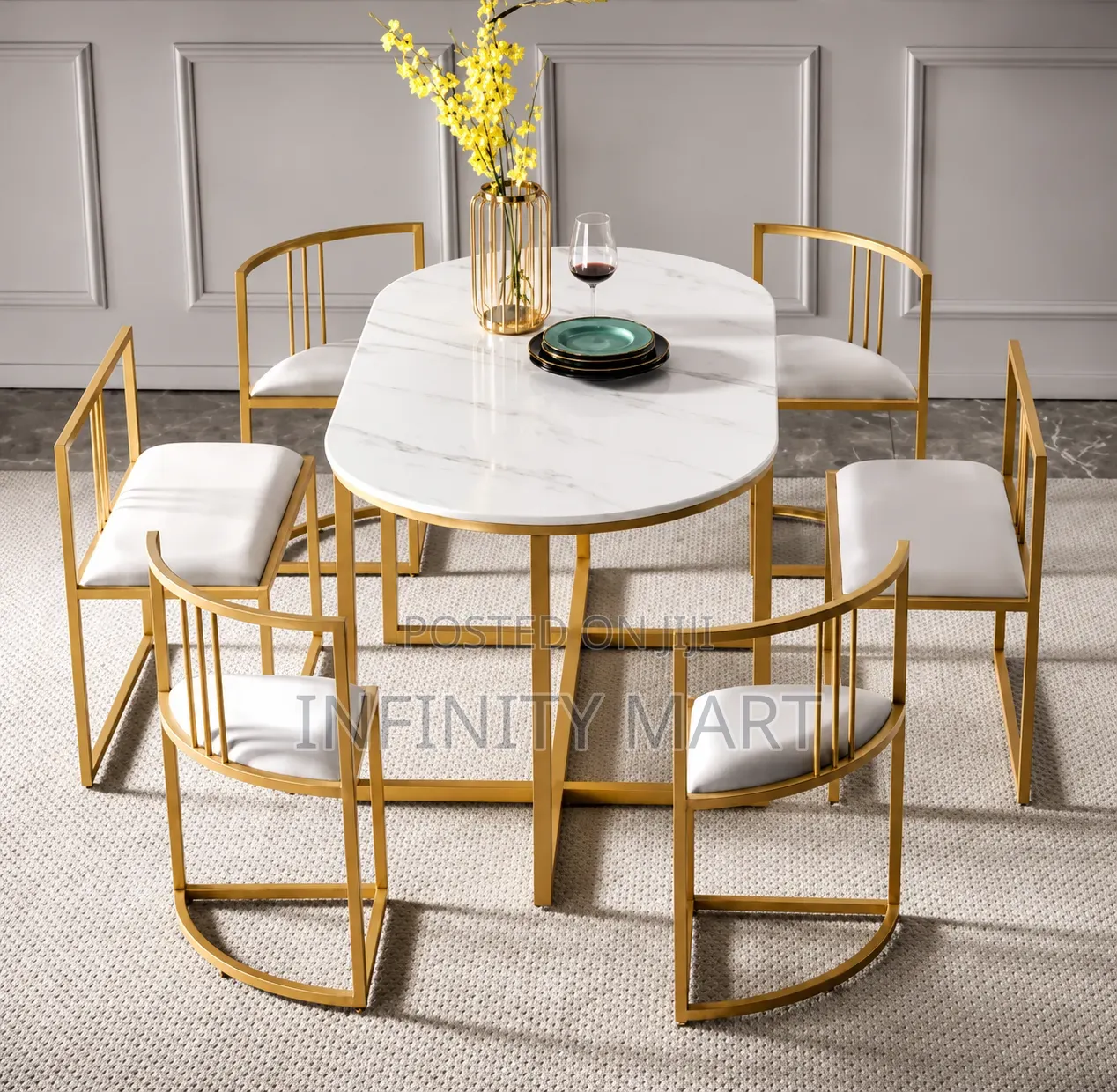 Plush 6 Six Seater Marble Dining Set.