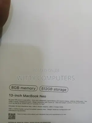 New Laptop Apple MacBook Neo 2026 8GB SSD 512GB