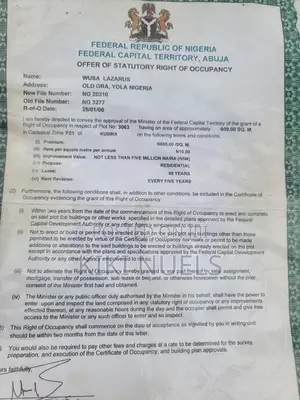 Certified Fcda Plot in Fo1 Kubwa , Next to Pension Board for Sale