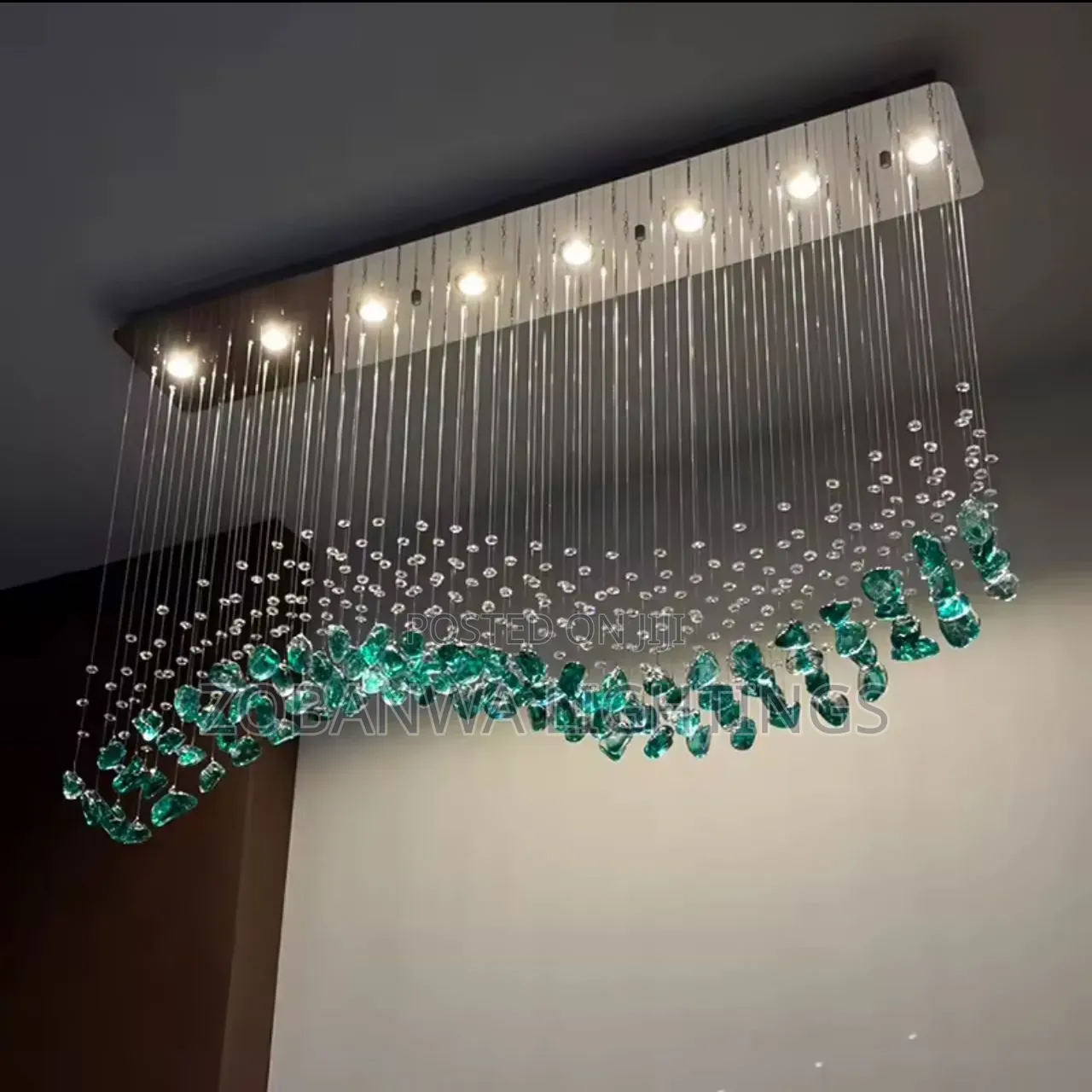 Green Stone Glass Led Pendant Chandelier