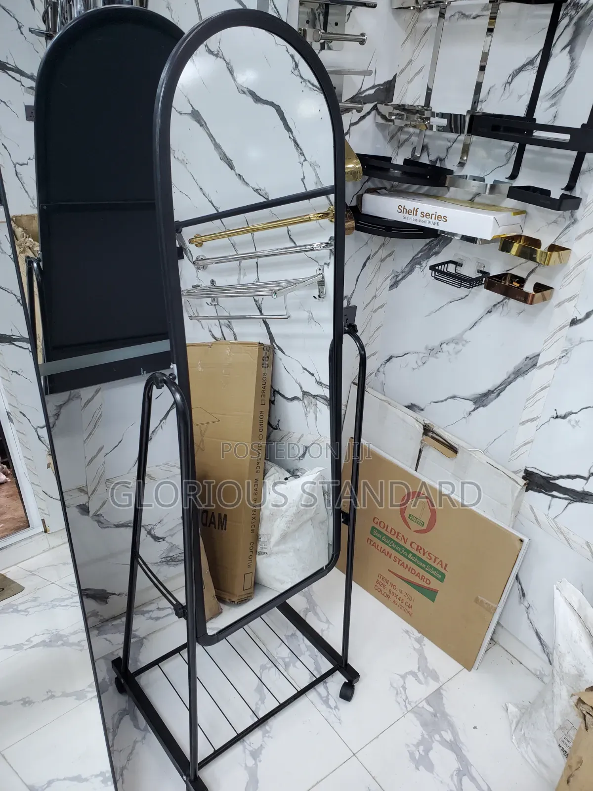 Standing Round Black Frame Dressing Mirror