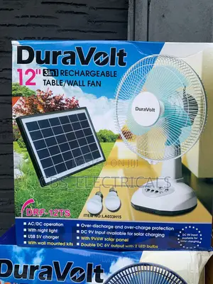 Duravolt 12" 3-in-1 Solar Rechargeable Fan
