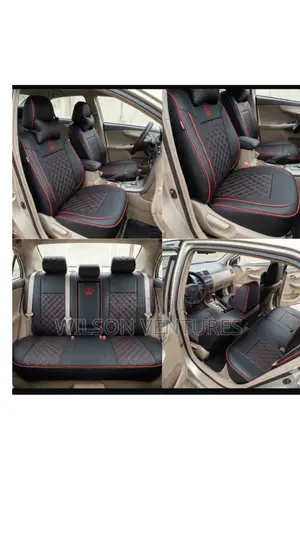 Universal 5 Seater Black Redline Leather Car Seat Cover