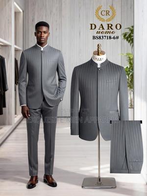 Quality Bishop Neck Stripe Safari Men’S Suit