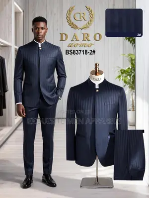 Quality Bishop Neck Stripe Safari Men’S Suit