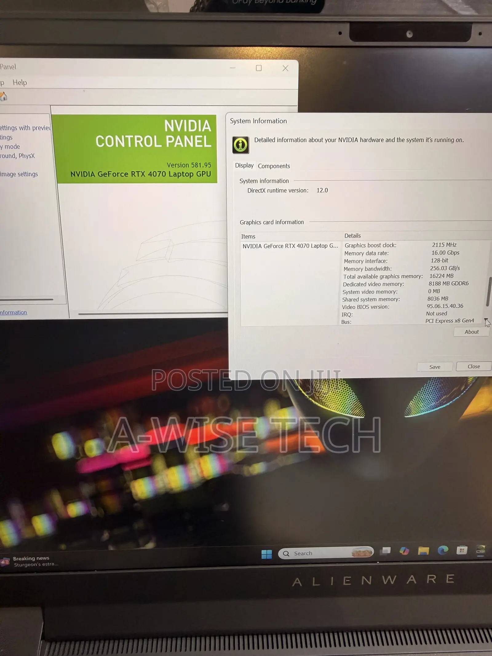Laptop Alienware M16 R1 16GB Intel Core i7 SSD 1T
