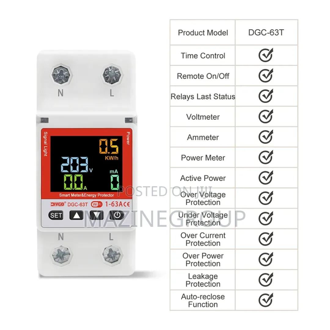Tuya Wifi Smart Over and Under Voltage Regulator 63a